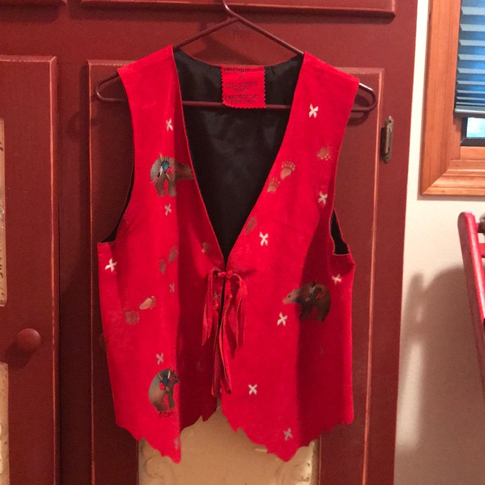 Red Pig Suede Hand Painted Vest - Picture 2 of 4